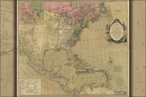 24"x36" Gallery Poster, map of united states of america canada cuba 1784