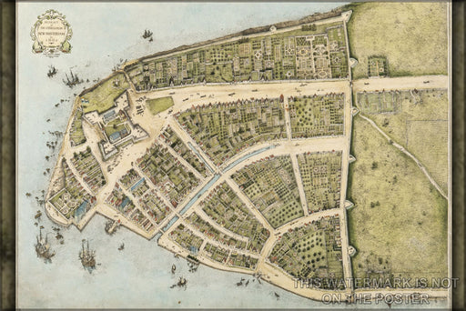 24"x36" Gallery Poster, new amsterdam c1660original city map of New Amsterdam called Castello Plan from 1660