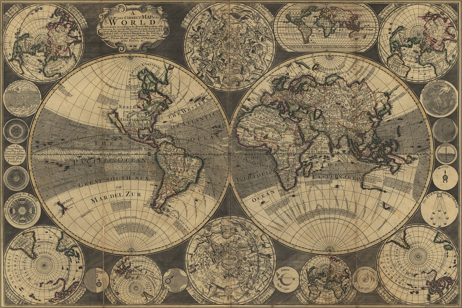 24"x36" Gallery Poster, new and correct map of the world 1702