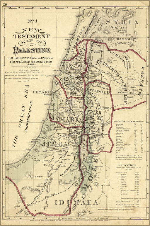 24"x36" Gallery Poster, new testament map palestine israel holy land 1881 05_22_19