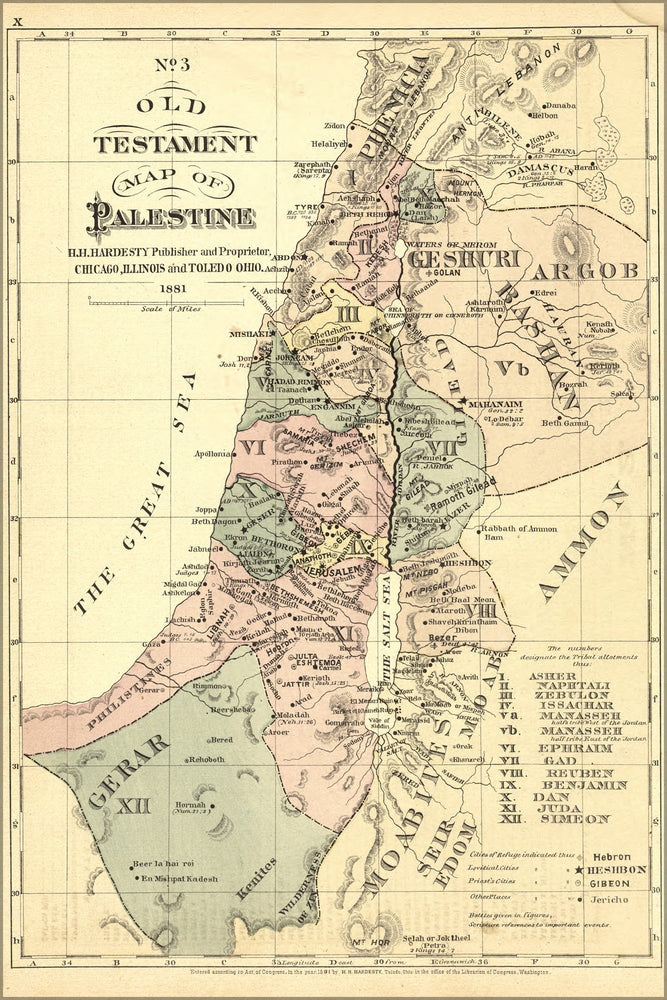 24"x36" Gallery Poster, old testament map palestine israel holy land 1881