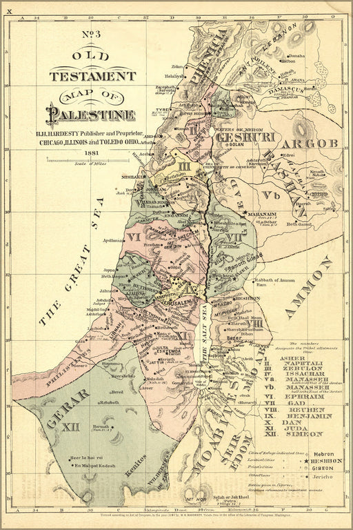 24"x36" Gallery Poster, old testament map palestine israel holy land 1881