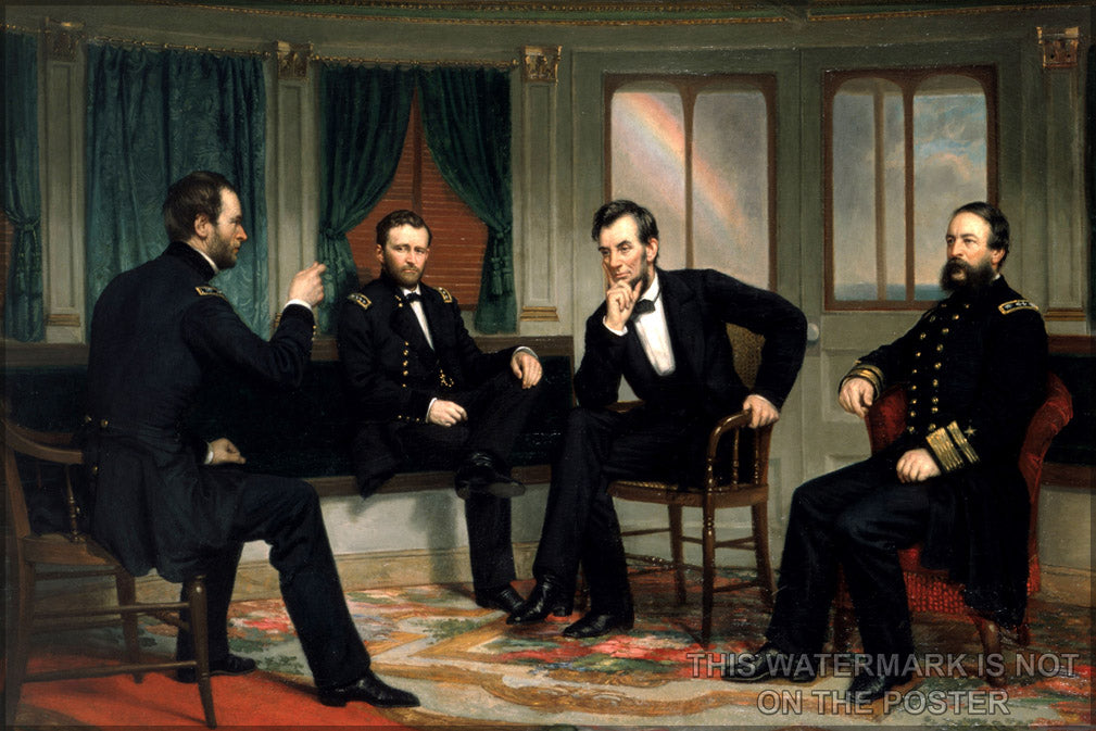 24"x36" Gallery Poster, peacemakers Sherman, Grant, Lincoln, and Porter aboard the River Queen by george p. a. healy