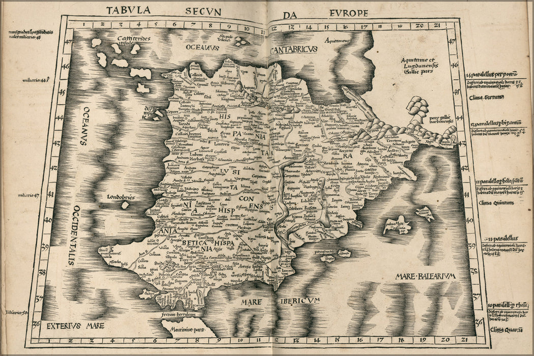24"x36" Gallery Poster, ptolemy Map of Spain 1513