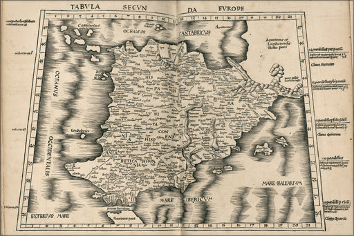 24"x36" Gallery Poster, ptolemy Map of Spain 1513