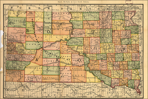 24"x36" Gallery Poster, railroad county shippers map of South Dakota 1892