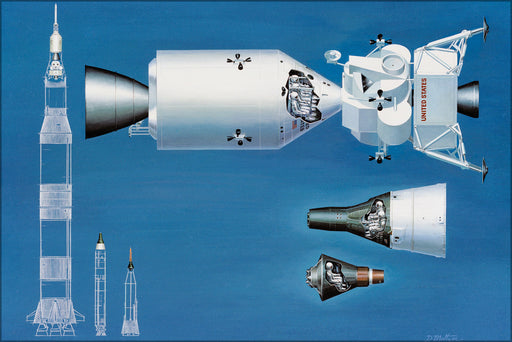 24"x36" Gallery Poster, relative sizes of Mercury gemini apollo spacecraft & rockets