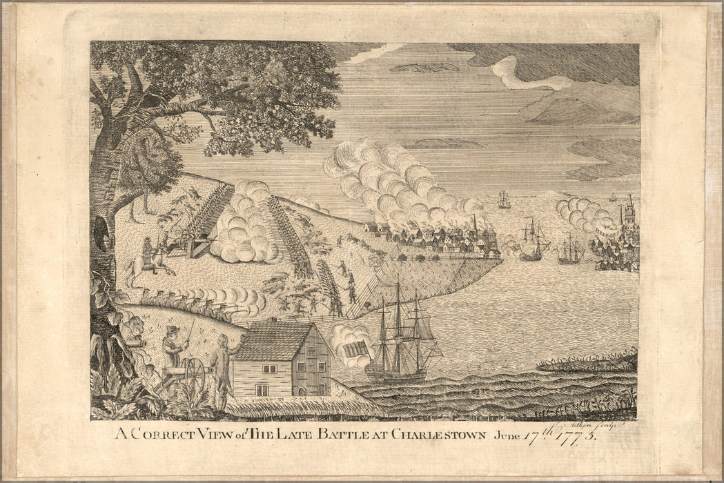 24"x36" Gallery Poster, revolutionary war map of battle of charleston, June 17th. 1775