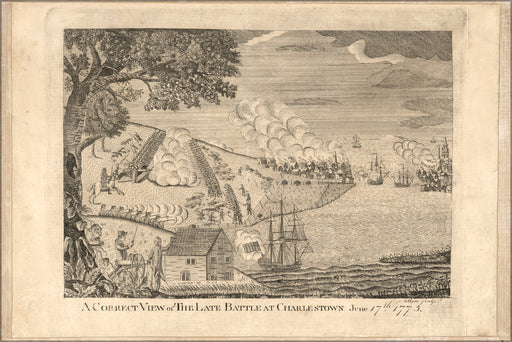 24"x36" Gallery Poster, revolutionary war map of battle of charleston, June 17th. 1775