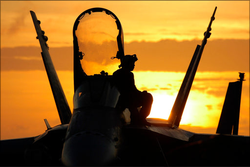 24"x36" Gallery Poster, sunset from atop an FA-18 Hornet f-18  USS Kitty Hawk (CV 63)