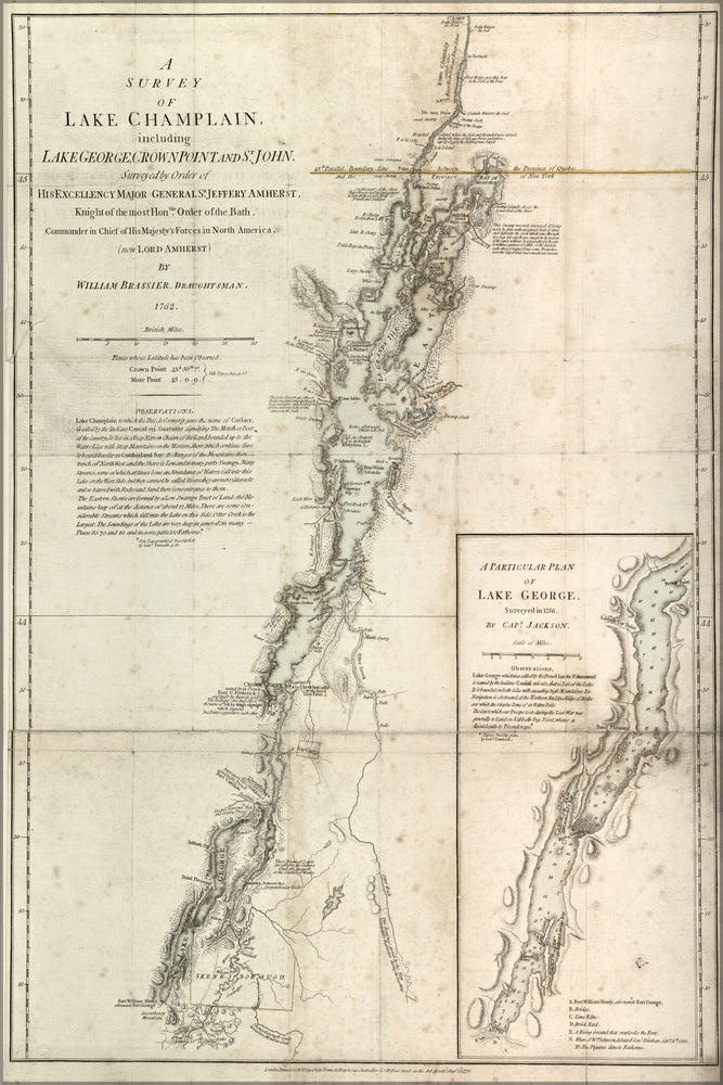24"x36" Gallery Poster, survey map of Lake Champlain, by Brassier 1776