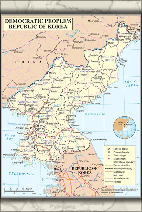 24"x36" Gallery Poster, united nations map of north korea