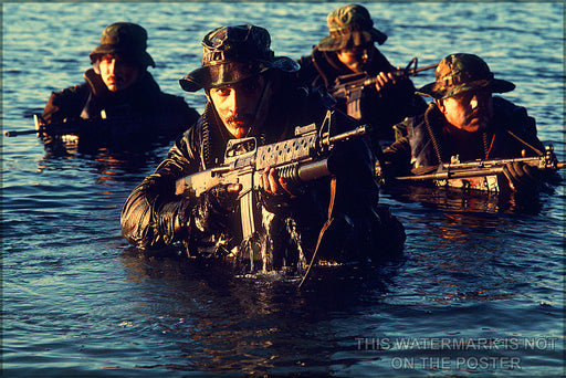 24"x36" Gallery Poster, us navy seals The SEAL  M-16A1 rifle M203 grenade launcher.  MP-5 submachine gun