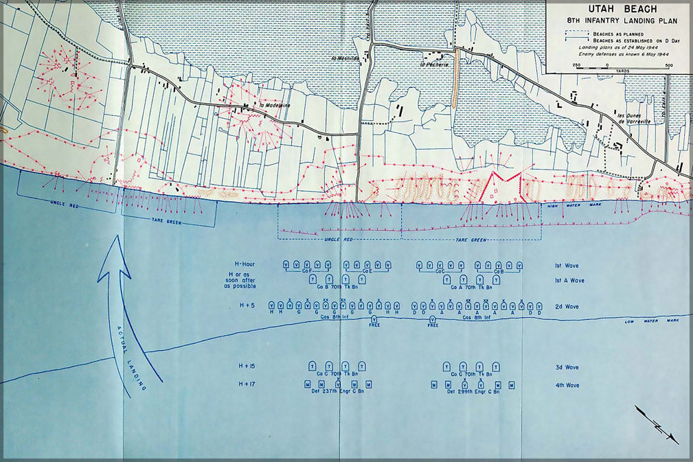 24"x36" Gallery Poster, utah beach 8th infantry landing plan