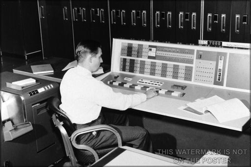 24"x36" Gallery Poster, weather bureau computer meteorologist at  IBM 7090 Joint Numerical Weather Prediction Unit. c. 1965