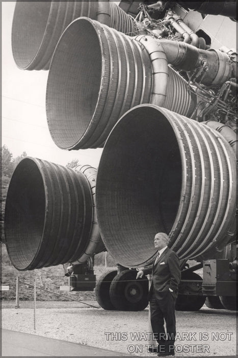 24"x36" Gallery Poster, werner von Braun Standing by Five F-1 Engines Saturn V Engines (clean up his face)