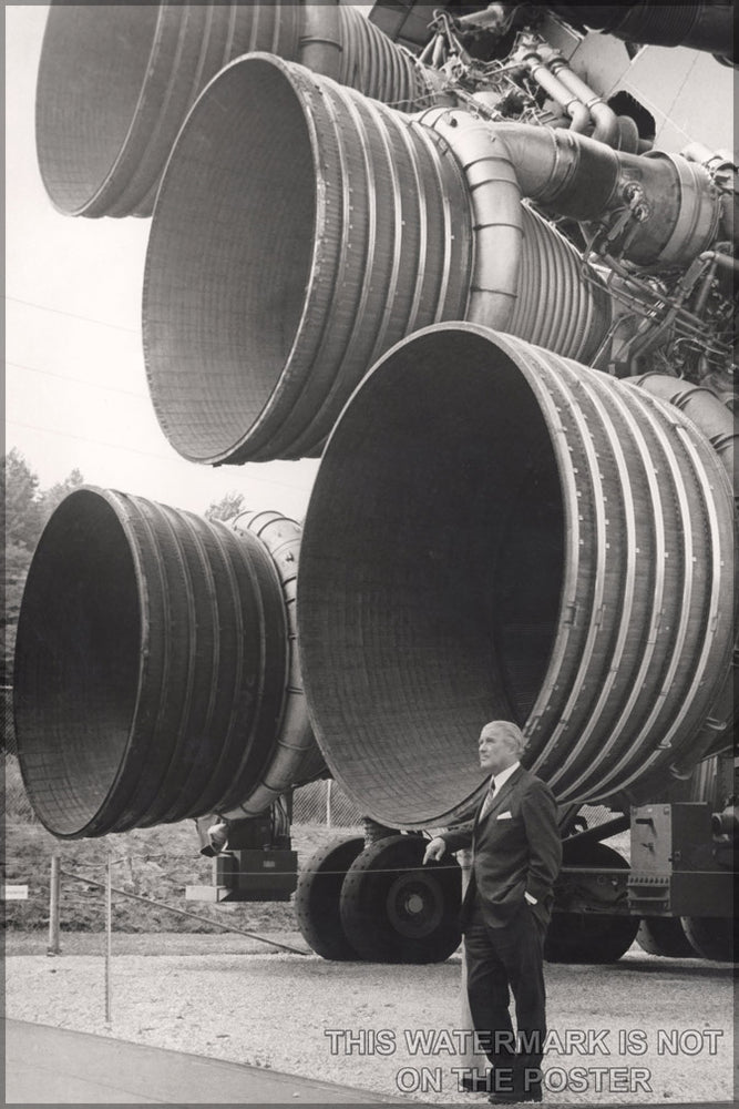 24"x36" Gallery Poster, werner von Braun Standing by Five F-1 Engines Saturn V Engines (clean up his face)