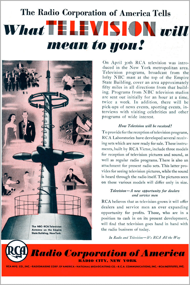 24"x36" Gallery Poster, what television will mean to you 1939 rca advertisement 05_19